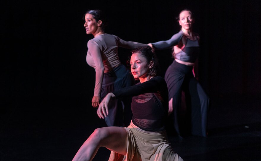 Malashock Dance dancers Natalia Hill, Lauren Christie and Chelsea Zeffiro are shown performing choreography by Gina Bolles Sorensen and Kyle Sorensen in an undated photo.
