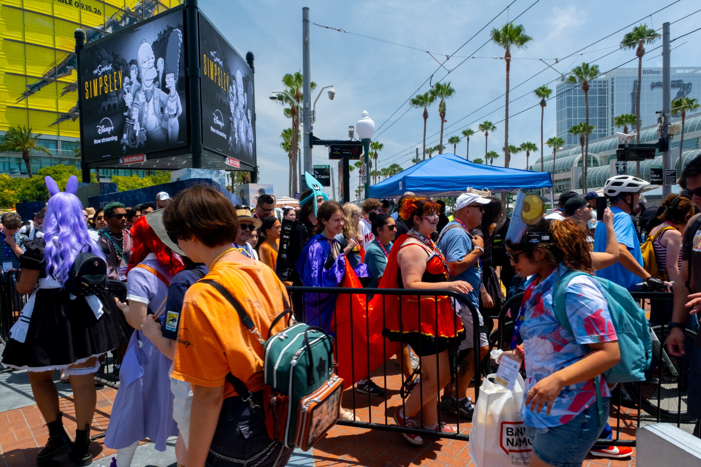 Crowds move through the Gaslamp Quarter in downtown San Diego during Comic-Con, July 24, 2026.