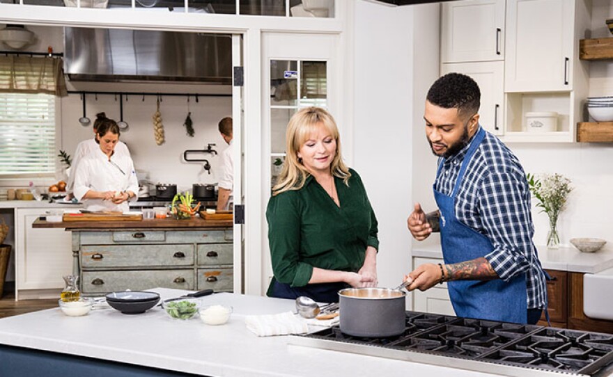 Test cook Lawman Johnson (right) and Bridget (left) reveal the secrets to a perfect Pasta e Fagioli.