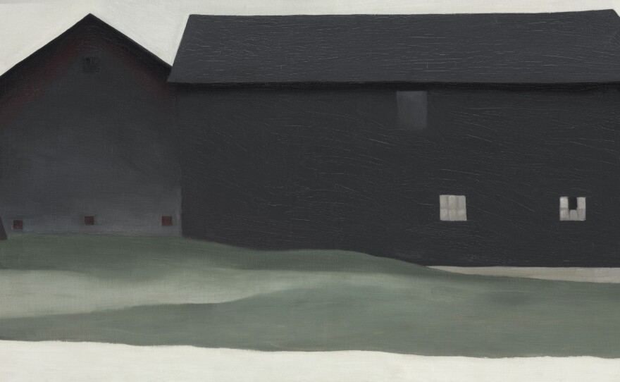 Georgia O'Keeffe's 1926 painting The Barns, Lake George, which has been privately owned and rarely displayed, now joins the collection of the Georgia O'Keeffe Museum in Santa Fe.