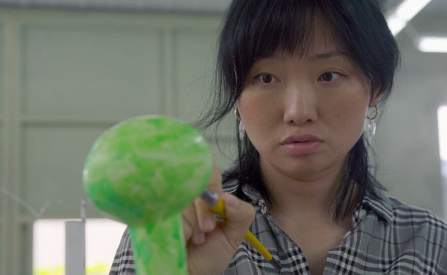 Guan Xiao working in her Beijing studio. Production still from the Art21 television series ART IN THE TWENTY-FIRST CENTURY Season 10, 2020.