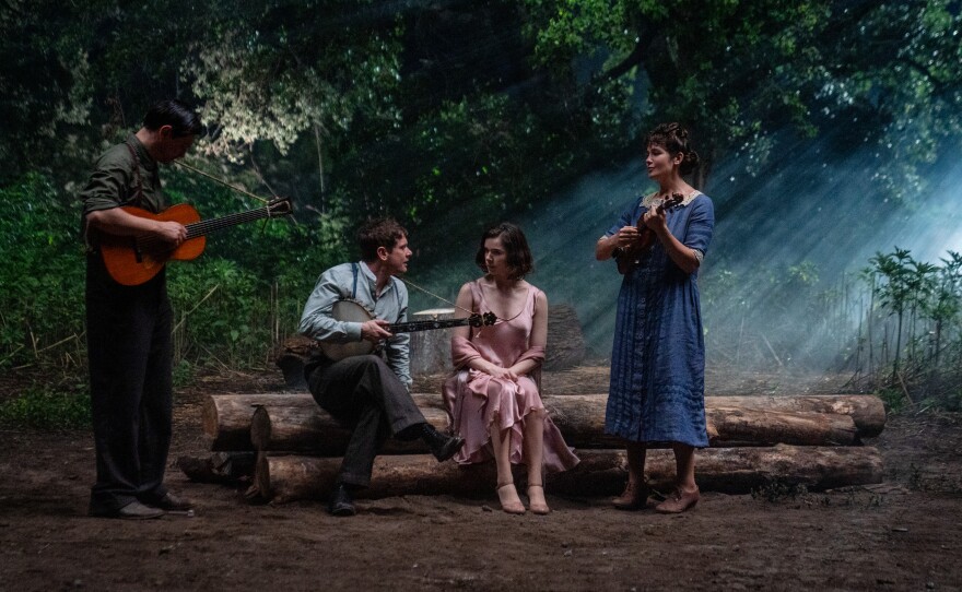 Jack O'Connell as Remmick and Hailee Steinfeld as Mary (center) in "Sinners." (2025)