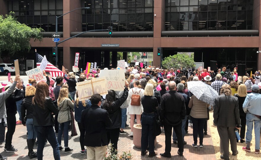 Abortion rights supporters rally in front of the San Diego federal courthouse as part of a nationwide #StopTheBans demonstration, May 21, 2019