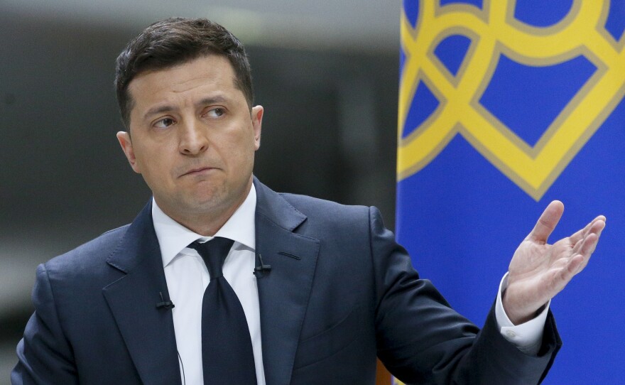 Ukrainian President Volodymyr Zelenskyy speaks during a news conference in Kyiv, Ukraine, in May.