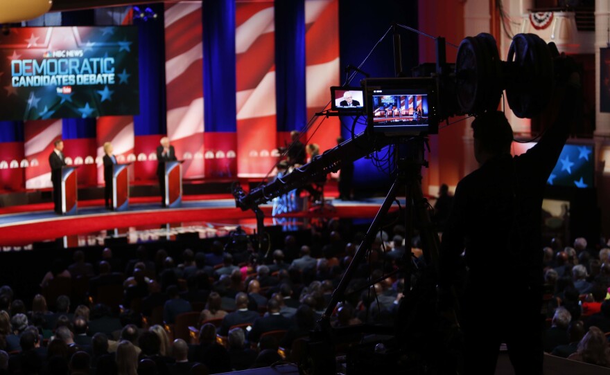 The debate stage before a 2016 Democratic primary debate hosted by NBC and YouTube in Charleston, S.C. Candidates will need higher poll numbers and more grassroots donors to participate in later debates this year.