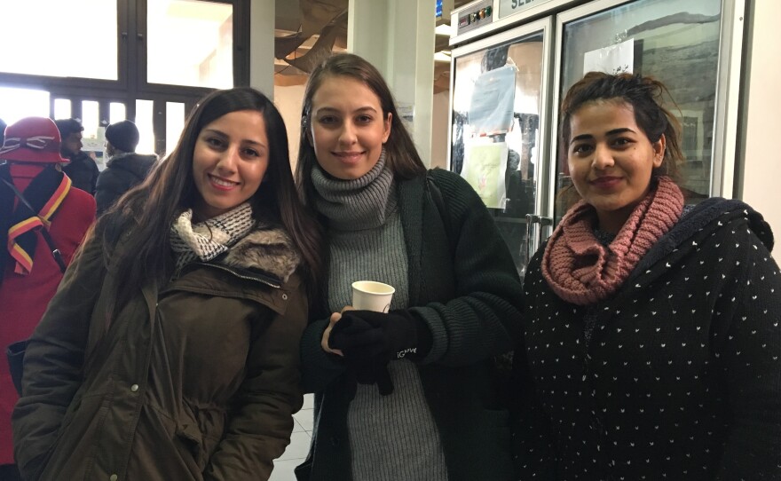 Khadejah Ghawamneh, 20, a business major, (right) says she supports a Palestinian state alongside Israel. Her friends Noor Bakri, 21, (center) and Basima Jaber, 21 (left), have lost hope in it.