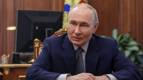 Russian President Vladimir Putin listens to Head of the Republic of Mordovia Artyom Zdunov at the Kremlin in Moscow, Monday, May 4, 2026.