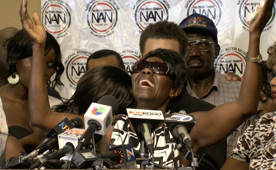 Alfred Olango's mother, Pamela Benge speaks during a news conference in El Cajon, Sept. 29, 2016.