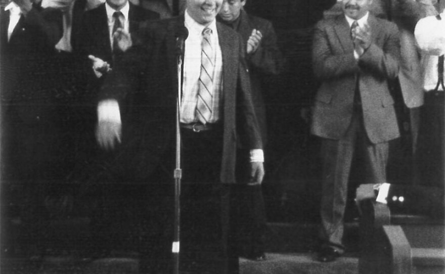 Ruben Nunez sings at a church in National City, 1990.