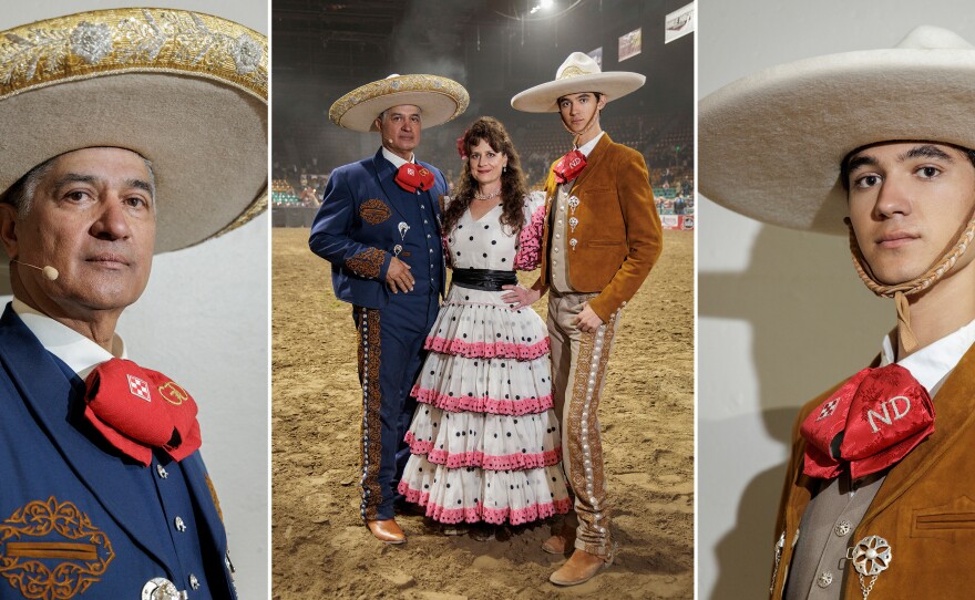 Jerry Diaz, Staci Diaz and Nicolas Diaz pose for a photo after the Mexican Rodeo Extravaganza's grand finale.
