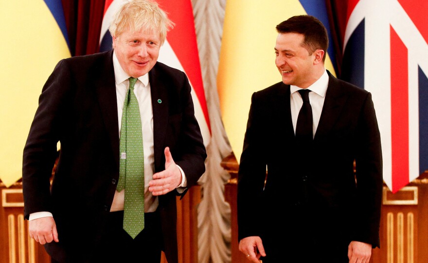British Prime Minister Boris Johnson and Ukrainian President Volodymyr Zelenskyy in Kyiv on Tuesday.
