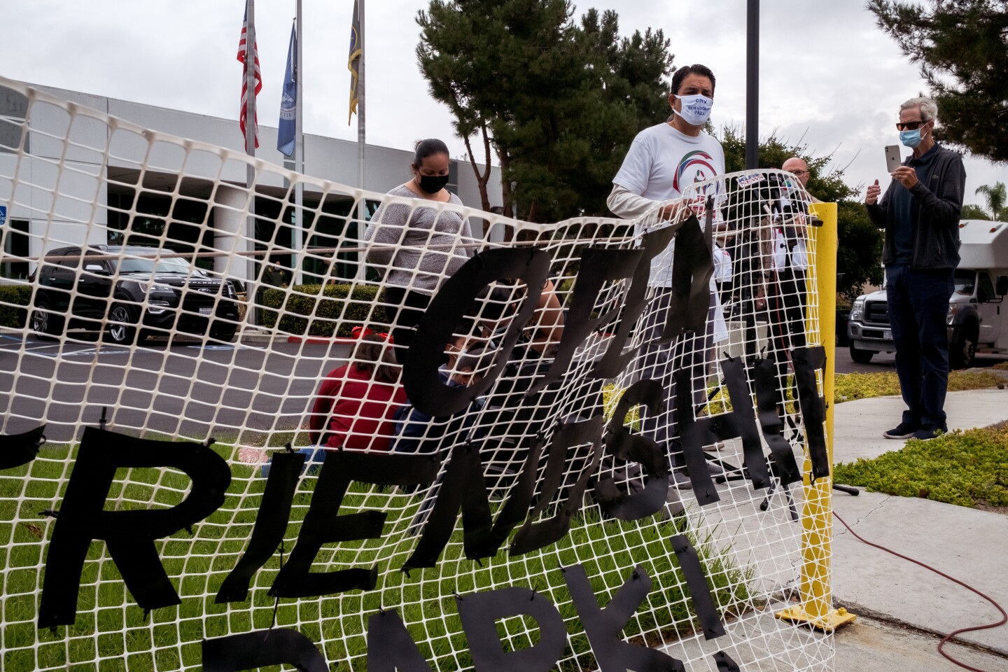 Activists from the Friends of Friendship Park are calling of the Border Patrol to meet staffing requirements that would allow for the reopening of Friendship Park at the San Diego-Tijuana border. Chula Vista Border Patrol Station in Chula Vista, Calif. Oct. 7, 2021.