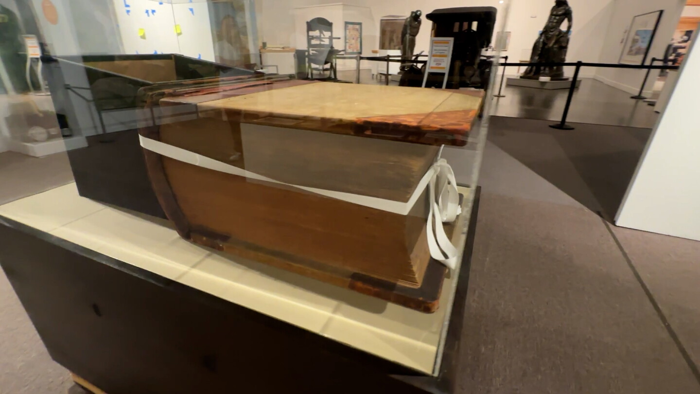 A register book used for visitors to the 1915 Panama California Exhibition is shown at the San Diego History Center on June 9, 2026.