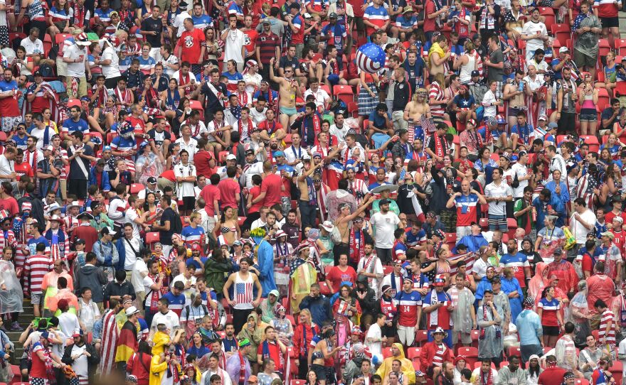 Fans cheer during a World Cup soccer match between the U.S. and Germany at Arena Pernambuco in Recife, Brazil, on Thursday.