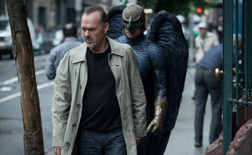 In Birdman, Michael Keaton (a real-life former Batman) plays a former movie superhero who's trying to get a grasp on his career.