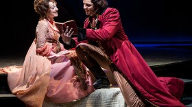 A photo of Megan McGinnis as Marianne Dashwood and Peter Saide as Willoughby in The Globe's "Sense and Sensibility." 