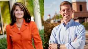 Diane Harkey and Mike Levin are shown in undated photos. 