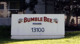 This Oct. 15, 2012 file photo shows the front of the Bumble Bee tuna processing plant in Santa Fe Springs, California.
