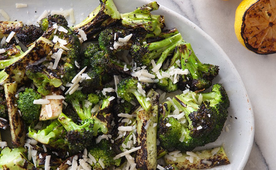 Grilled broccoli with lemon and Parmesan.