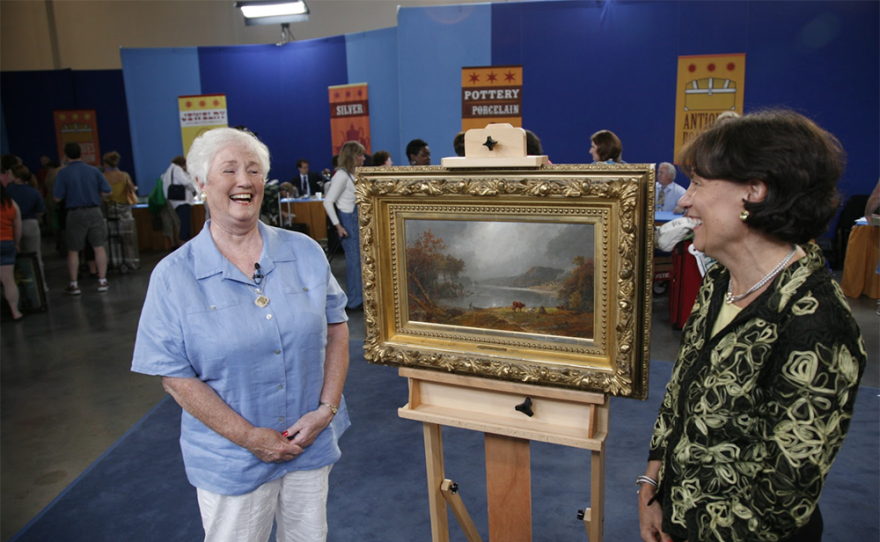 Debra Force (right) appraised an 1881 Jasper Cropsey oil painting, in Grand Rapids, Mich. 