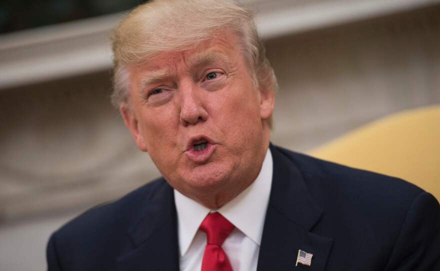 President Trump speaks in the Oval Office at the White House on May 31.
