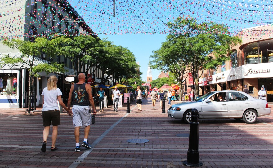 This is Church Street, a pedestrian-only thoroughfare in downtown Burlington.