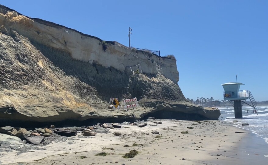 A section of the bluffs at San Elijo State Beach in Cardiff that collapsed April 28. 2021. April 29, 2021.