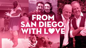 A collage graphic for KPBS Valentine's Day series is shown on Jan. 30, 2025.