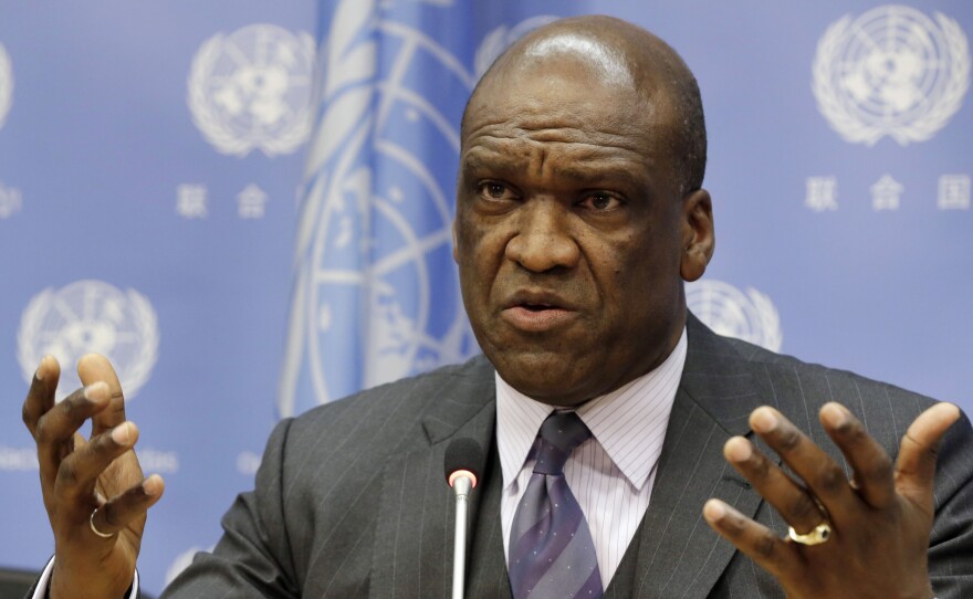 U.N. Ambassador John Ashe, of Antigua and Barbuda, speaks during a 2013 news conference at U.N. headquarters.