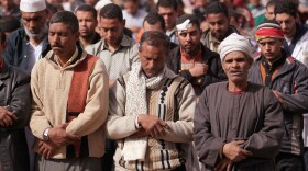 Anti-government demonstrators pray in Tahrir Square in sight of The Egyptian Museum on February 4, 2011 in Cairo, Egypt. Anti-government protesters have called today 'The day of departure'. 