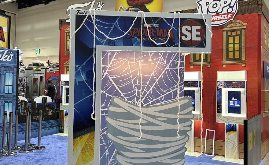 Funko's Comic-Con booth featured interactive experiences, including this photo op inside a giant Funko Pop box and customizable figures. July 22, 2026.