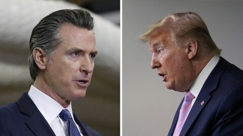Gov. Gavin Newsom (l) and President Donald Trump (r) in these file photos.