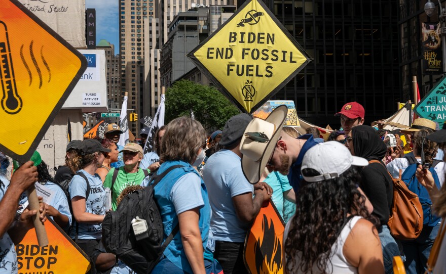 Thousands of activists, indigenous groups, students and others take to the streets of New York for the 'March to End Fossil Fuels' protest on Sunday.