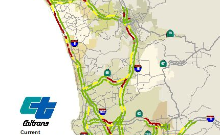 A real-time traffic map shows slowdowns during the morning commute, Feb. 7, 2017.