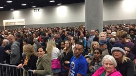 San Diego Convention Center officials estimate 8,800 people are in the main room where Democratic presidential candidate Bernie Sanders will speak, March 22, 2016. Another 6,000 are in overflow room, officials say. 