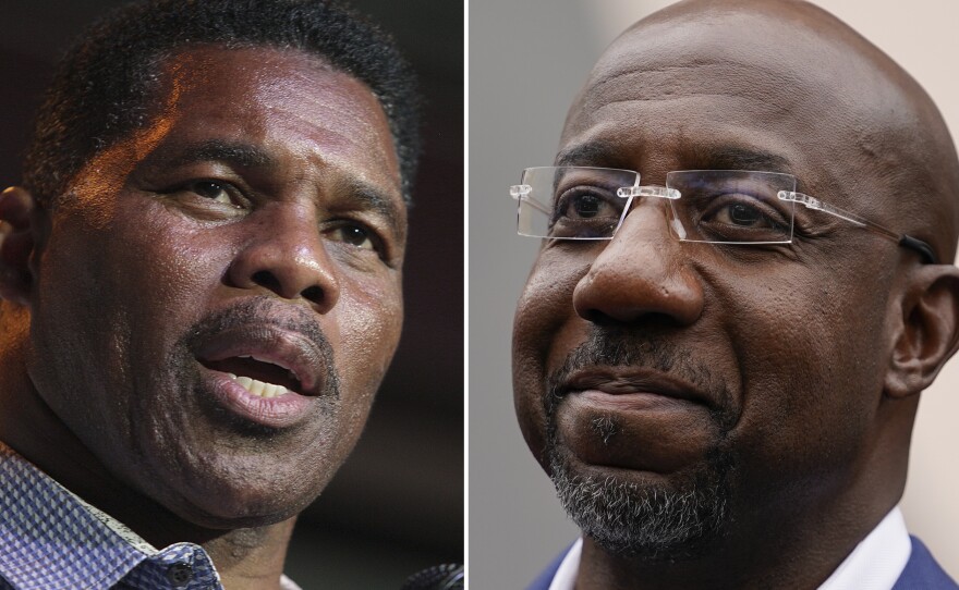 Herschel Walker, Republican candidate for U.S. Senate for Georgia, left, and incumbent Sen. Raphael Warnock.