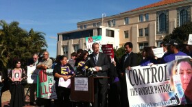 San Diego Mayor Bob FIlner address a crowd of Immigrant rights activists on Jan. 22, 2013.