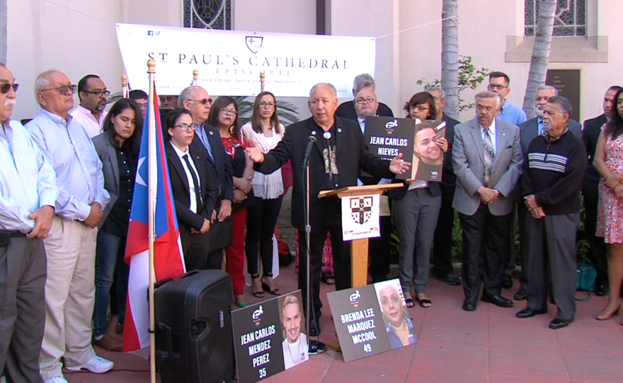 Latino groups in San Diego discuss a memorial service they're planning, July 8, 2016.