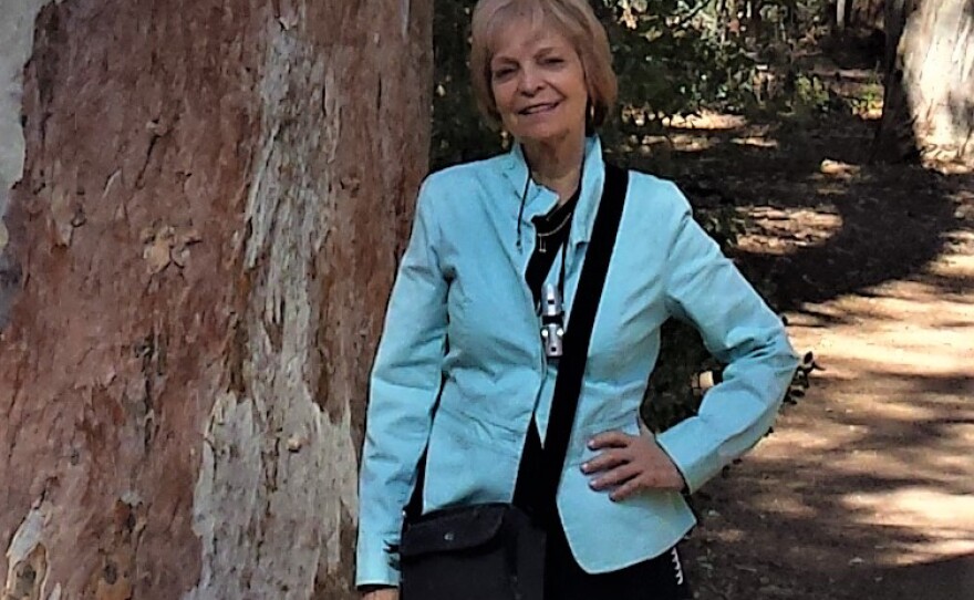 Darla Desautel at an arboretum in Arizona. She appreciates not only the cost savings of a shared rental but also the flexibility to move to other places when she wants.