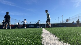 Young kids kick around soccer balls on the turf fields at Adam R. Scripps Street Soccer Park, Feb. 25, 2026.