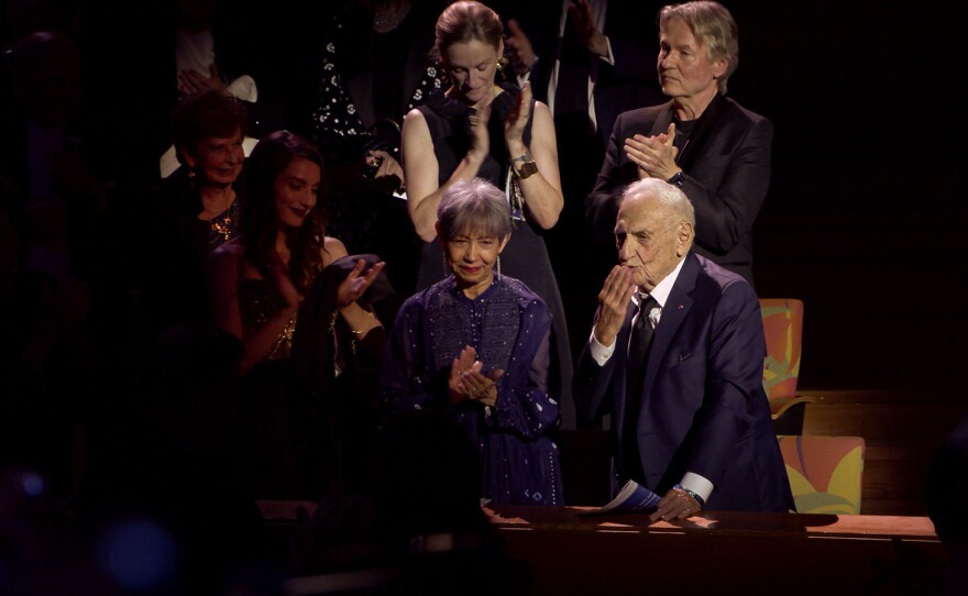 Frank Gehry (right) at concert, Walt Disney Concert Hall