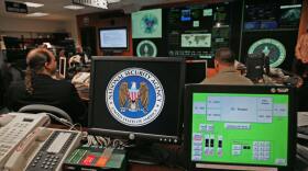 A computer workstation bears the National Security Agency logo inside the Threat Operations Center in the Washington suburb of Fort Meade, Md.