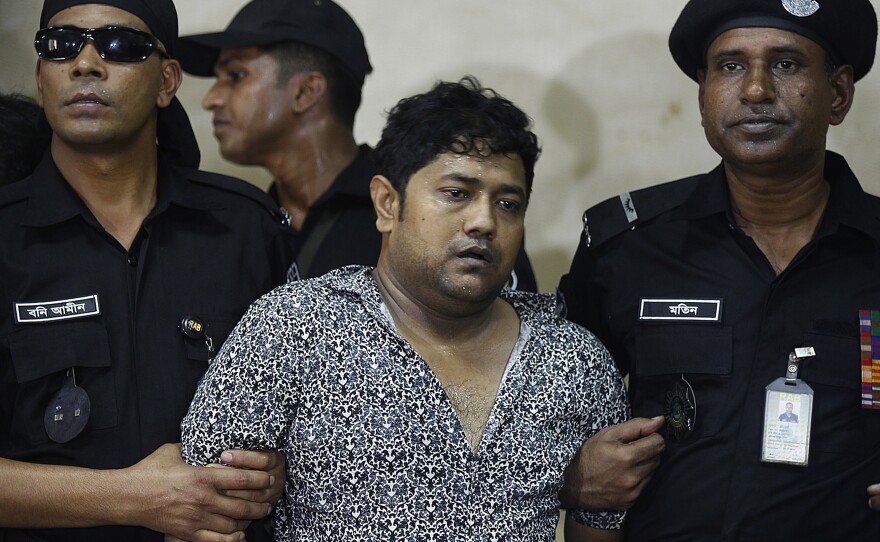 Property tycoon Sohel Rana is presented at a police news conference on Sunday.