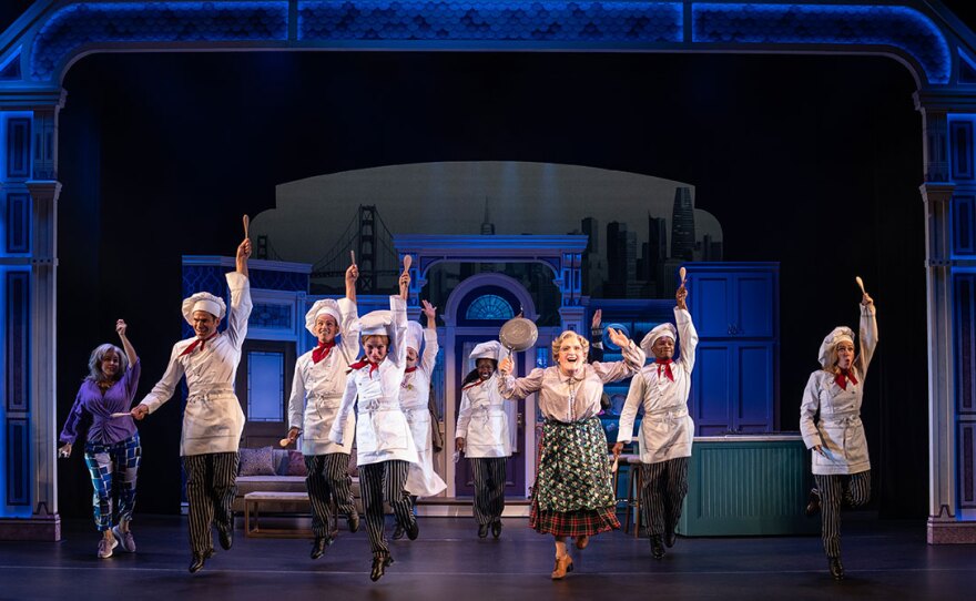 The cast of "Mrs. Doubtfire" are shown in a production photo. The musical is on stage at San Diego Civic Theatre through Sunday, June 9, 2024.