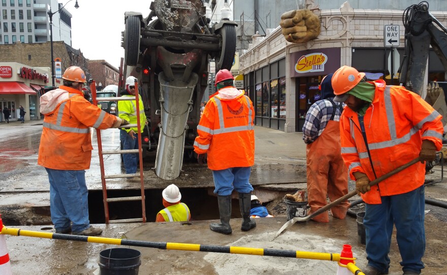 Chicago's North Broadway Street has been undergoing water main upgrades in the past few weeks, with more work scheduled this year. The upgrades are part of the city's 10-year plan to replace 900 miles of water pipes.