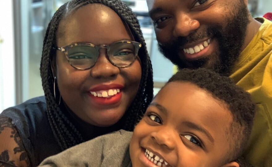 Leah Hudnall of Cleveland with her husband and their 4-year-old son.
