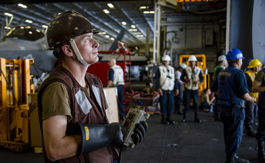 Seaman Bailey Szramowski aboard the USS Abraham Lincoln during deployment on June 6, 2022.