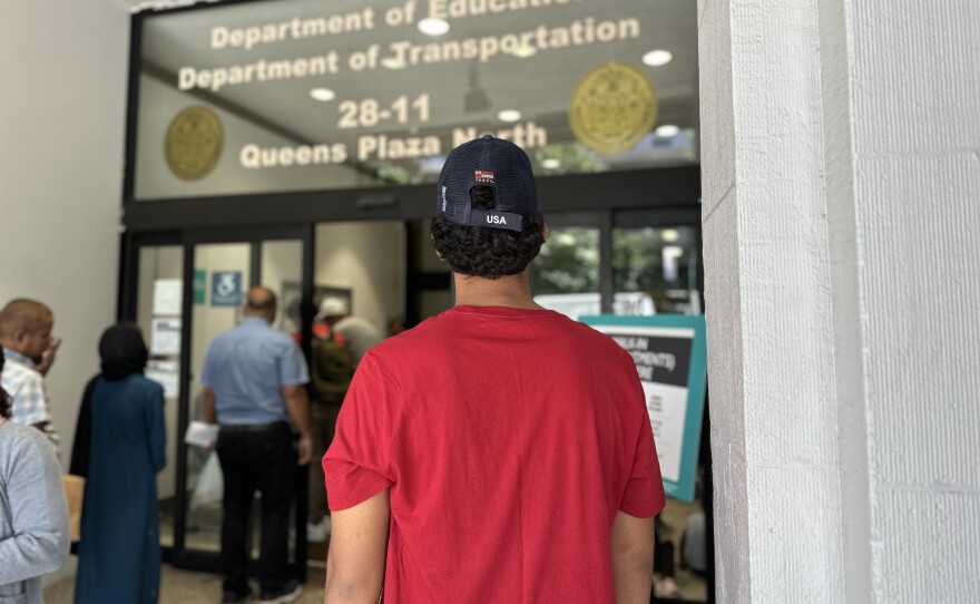 Jorge Delgado Vega and his mom at that Family Welcome Center packet.