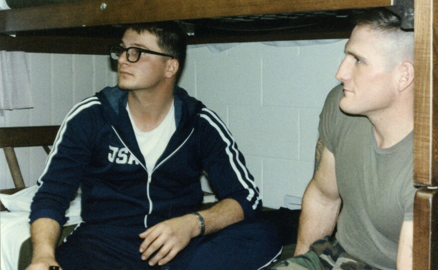 Mark Deville (left) shown at about the time of the firefight. At right is Sgt. Rick Lamb, who was Deville's squad leader.