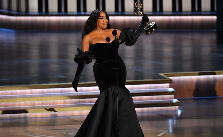 Niecy Nash-Betts accepts the Emmy Award for Outstanding Supporting Actress in a Limited or Anthology Series or Movie for her performance in <em>Dahmer – Monster: The Jeffrey Dahmer Story.</em>